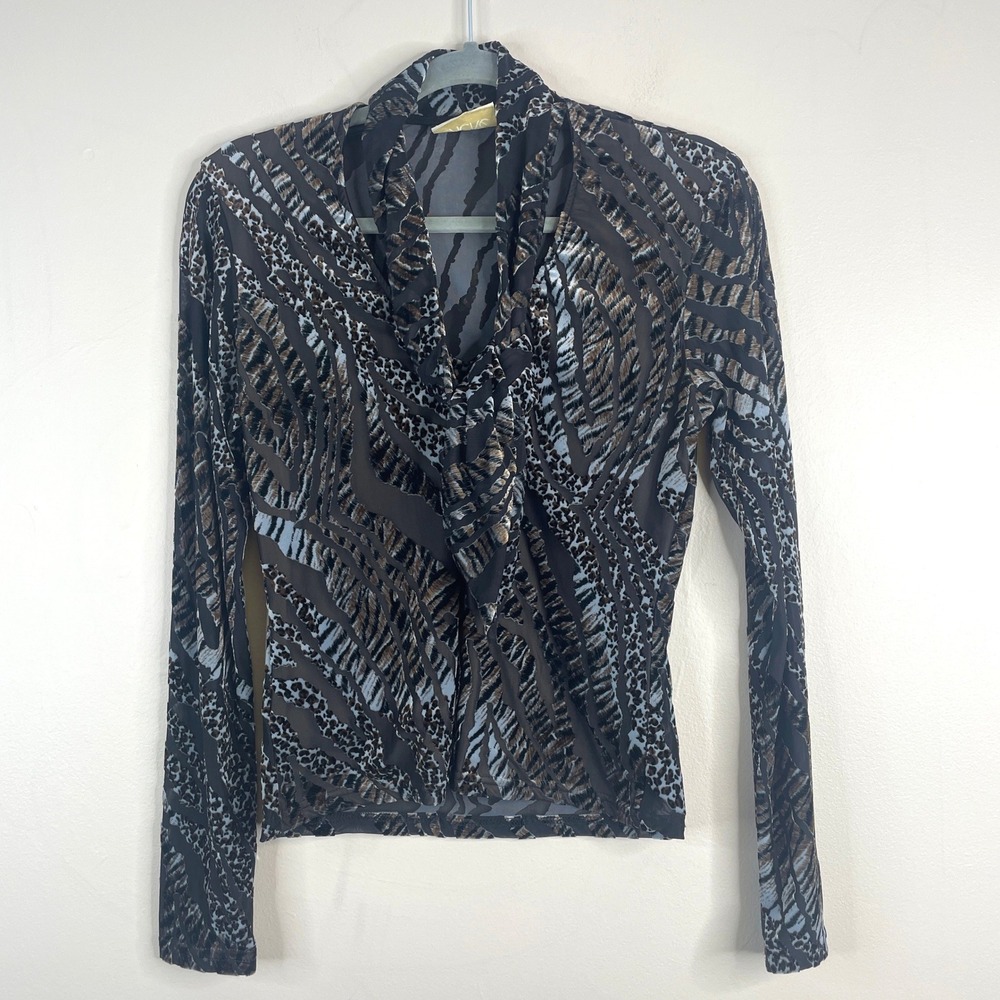 Vintage Y2K Velvet Burnout Top‎ Womens Medium Animal Print